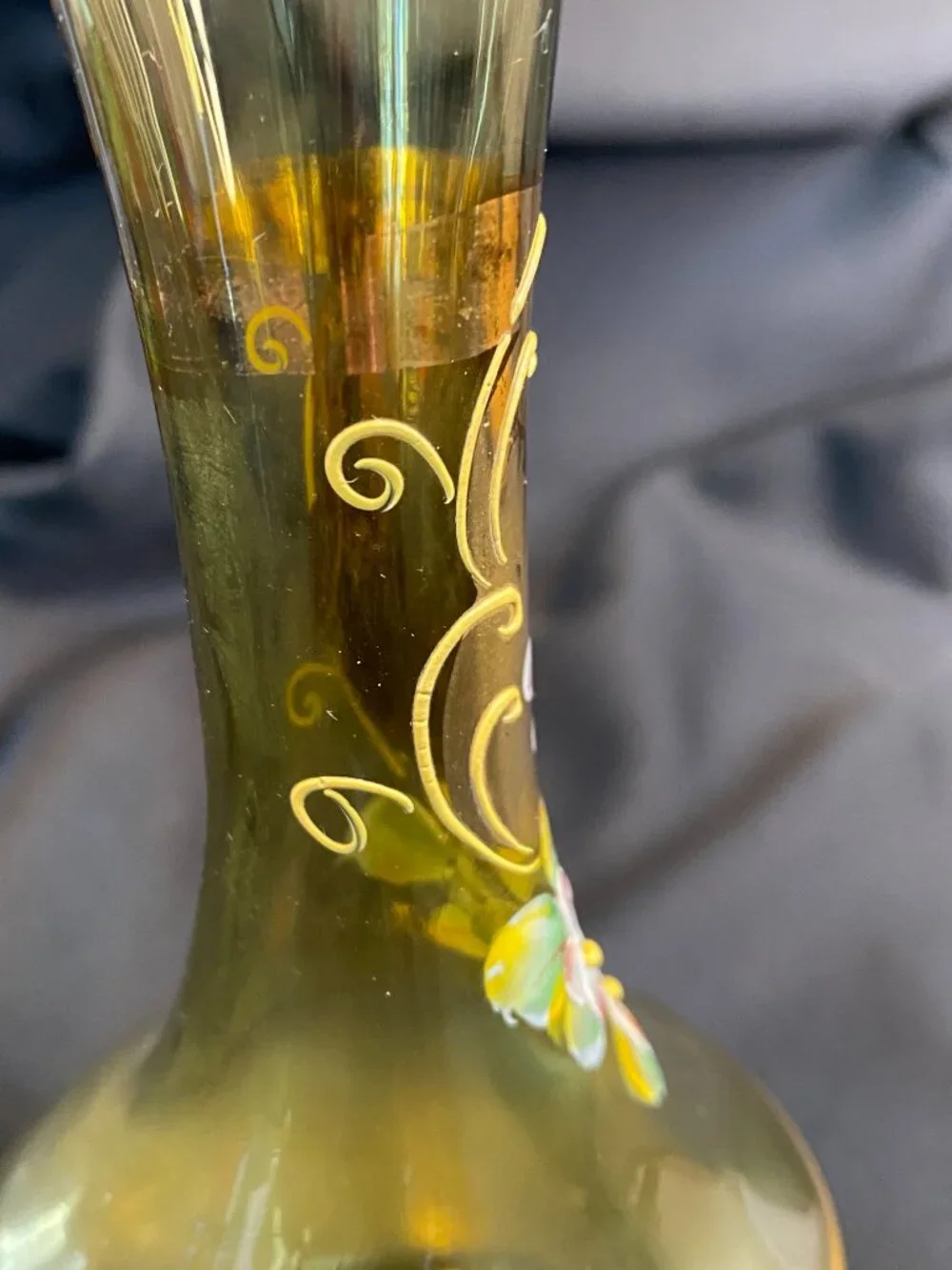 Vintage Hand Painted Amber Blown Glass Bohemian Cottage Core Bud Vase